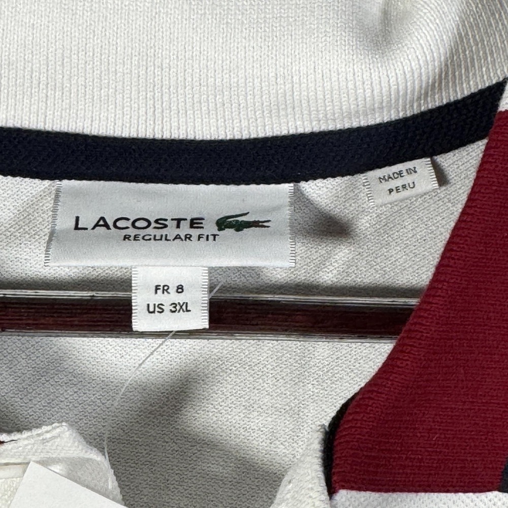 Lacoste Polo Shirt Mens 3XL 8 White Regular Fit Pique Cotton Short Sleeve - Picture 5 of 10